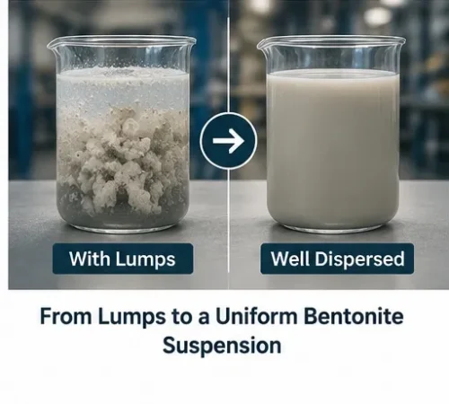Preventing Bentonite Lumps During Industrial Mixing: Hydration, Dispersion, and Process Control 3 Comparison of bentonite lumps and a uniform bentonite suspension