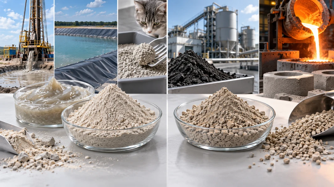 Sodium bentonite vs calcium bentonite comparison showing differences in swelling properties and industrial uses