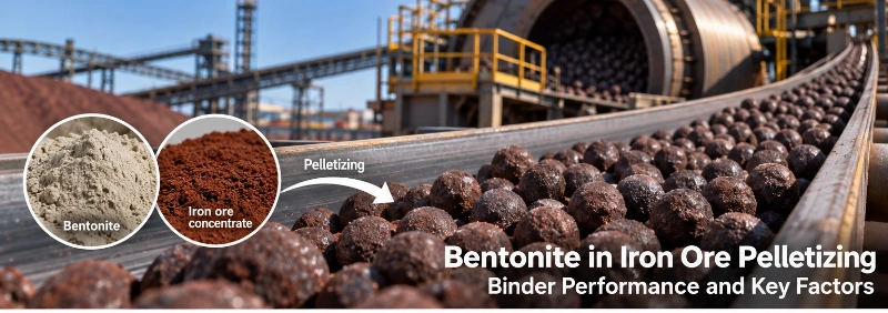 Bentonite in iron ore pelletizing process with industrial iron ore pellets